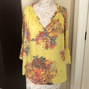 NWOT SPENSE floral print 3/4 sleeve size S yellow background